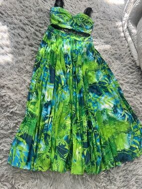 Green & Blue Tropical Print Maxi Skirt and Top set